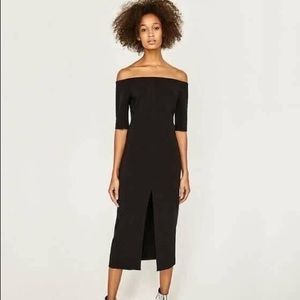 BNWOT Zara off the shoulder mini black dress